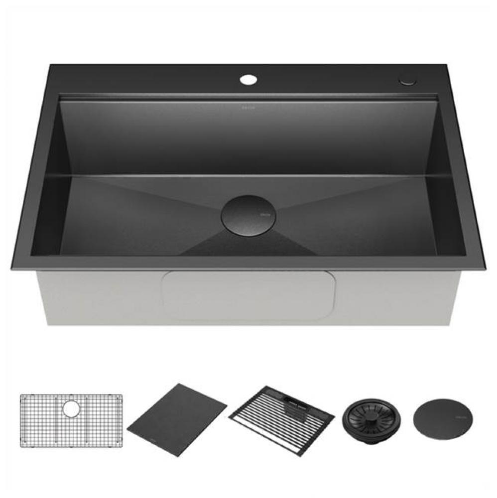 Rivet™ 33&apos;&apos; Workstation Kitchen Sink Drop-In Top Mount 16 Gauge Stainless Steel Single