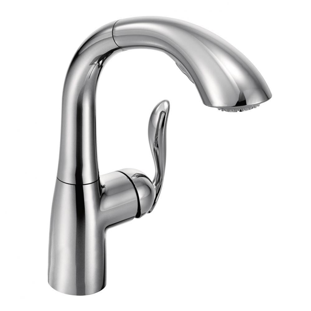 Chrome one-handle pullout kitchen faucet