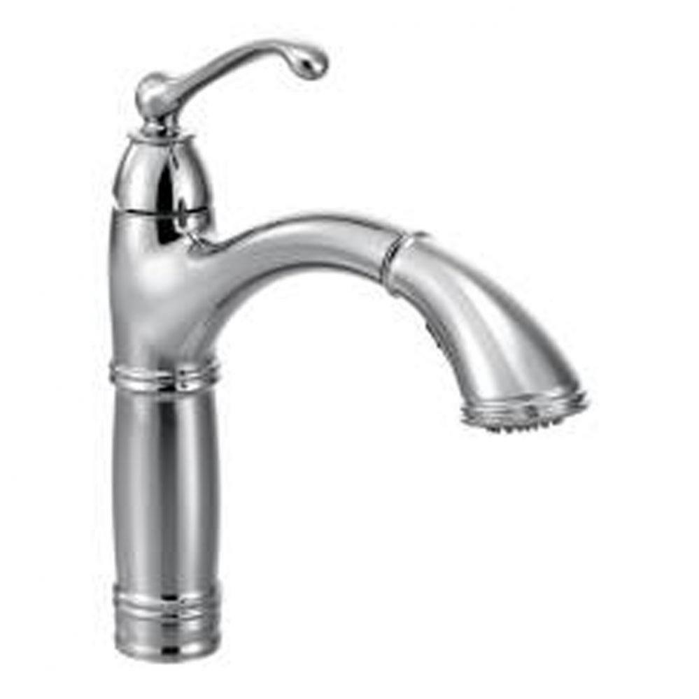 Chrome one-handle pullout kitchen faucet