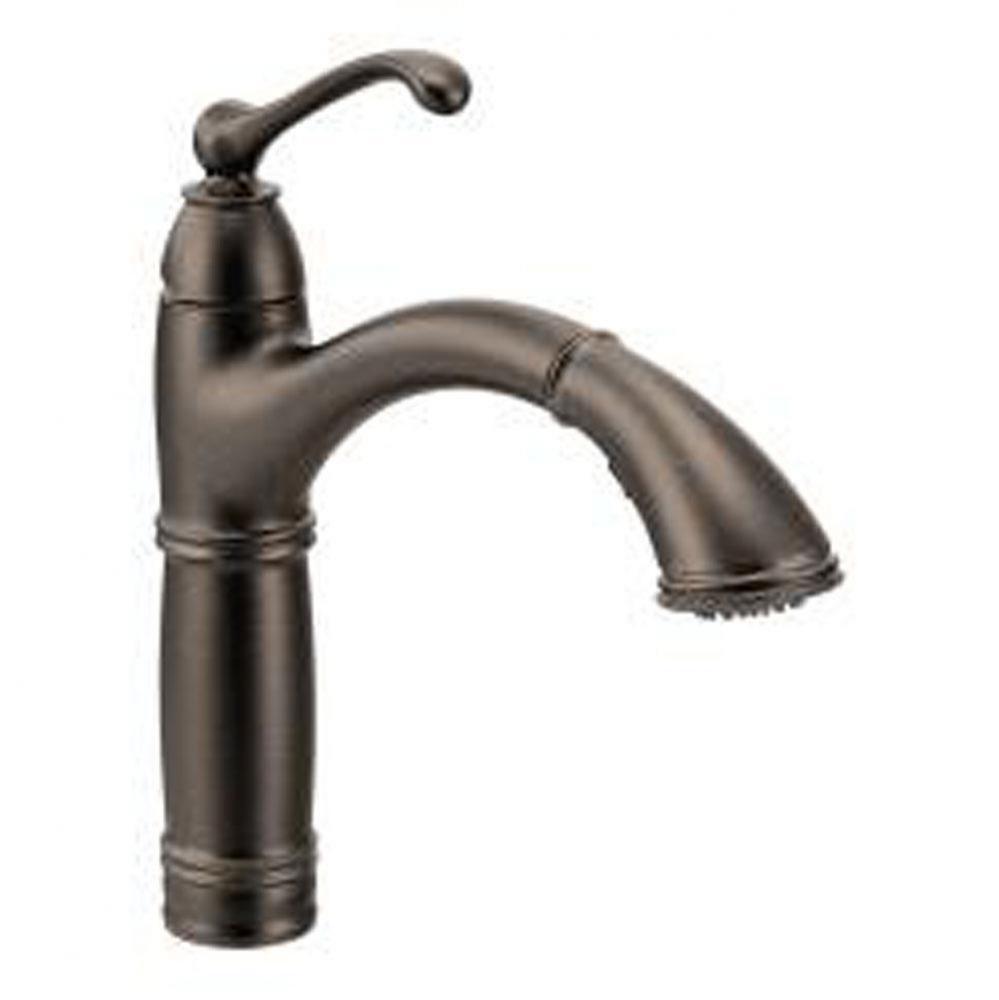 Oil rubbed bronze one-handle pullout kitchen faucet