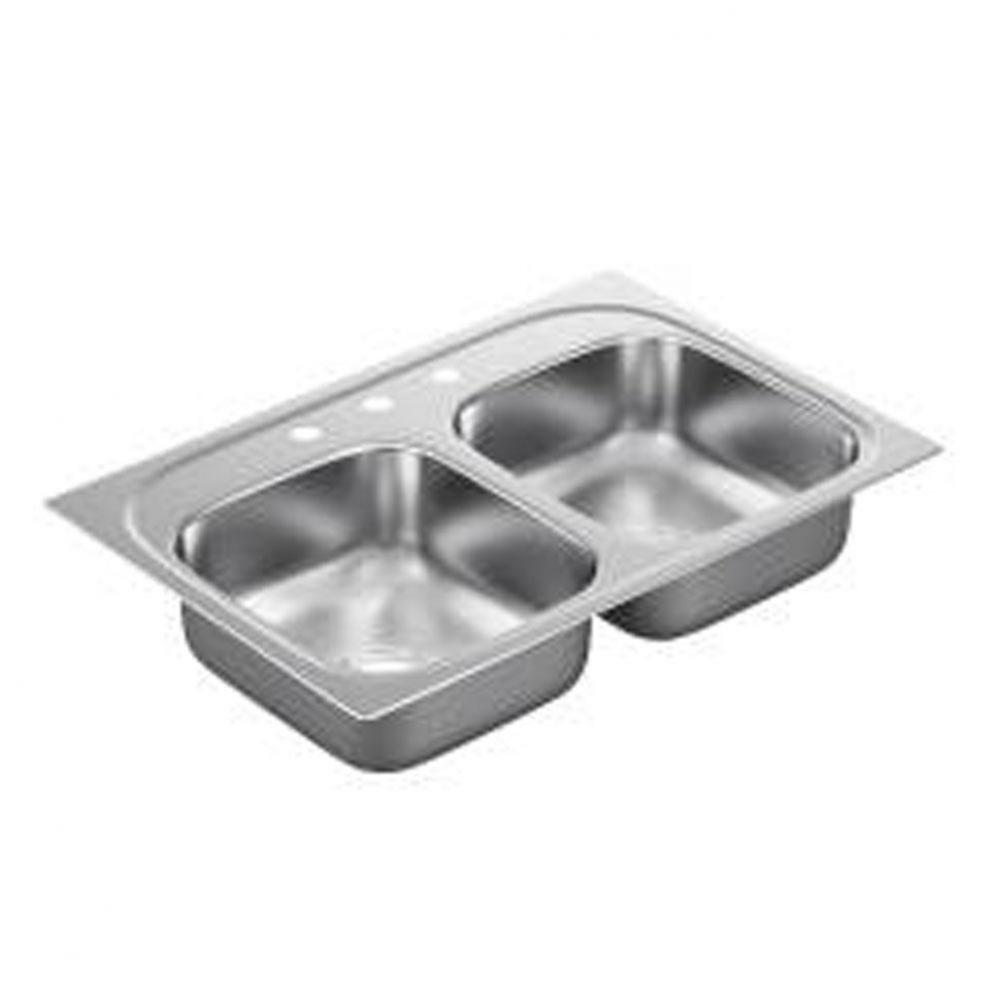 33&apos;&apos;x22&apos;&apos; stainless steel 22 gauge double bowl drop in sink