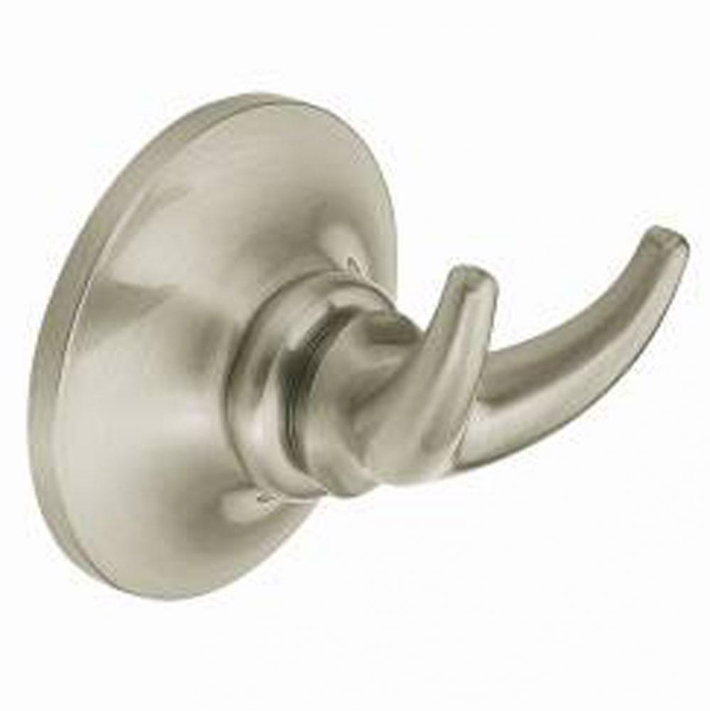 Brushed nickel double robe hook