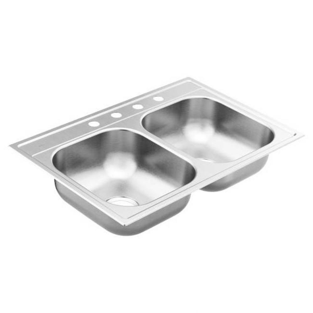 33&apos;&apos;X22&apos;&apos; Stainless Steel 22 Gauge Double Bowl Drop In Sink