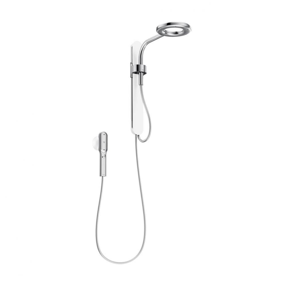 Chrome/white two-function 7.9&apos;&apos; diameter spray head standard with handshower