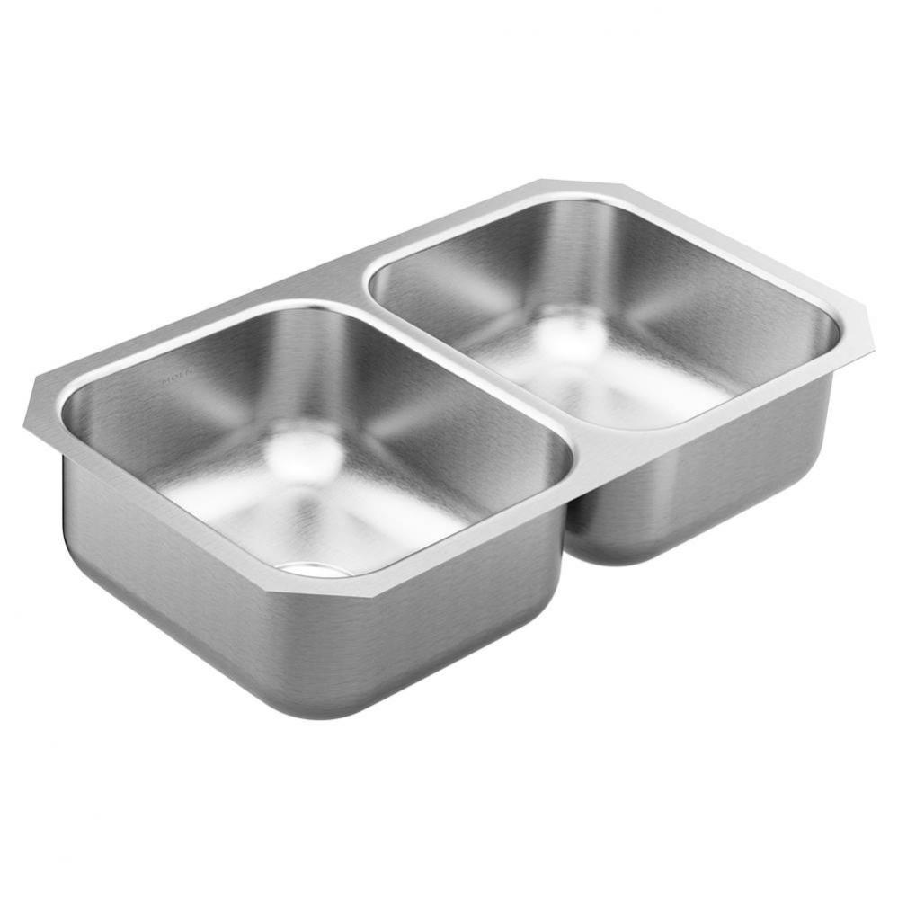 2000 Series 31.75-inch 20 Gauge Undermount Double Bowl Stainless Steel Kitchen Sink