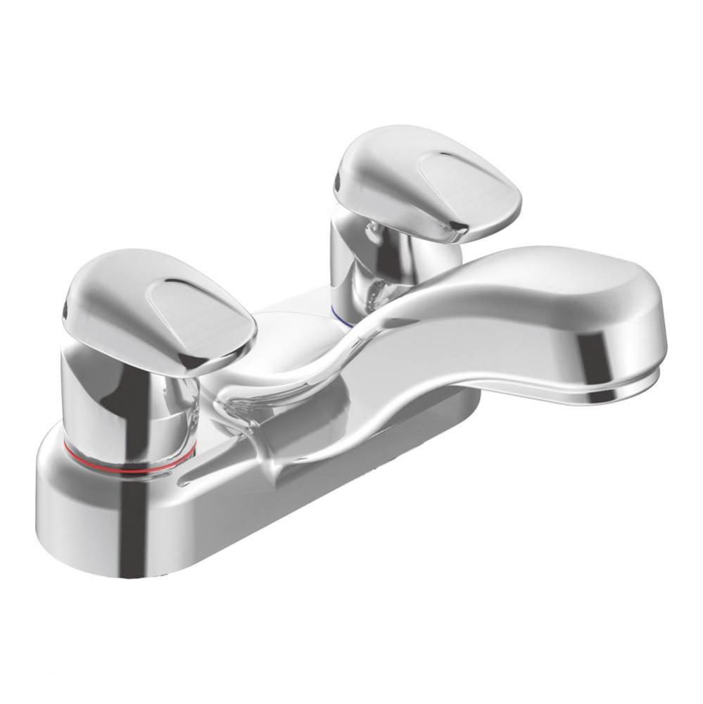 Chrome two-handle metering lavatory faucet