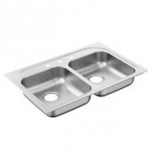 Moen G202173BQ - 33''x22'' stainless steel 20 gauge double bowl drop in sink