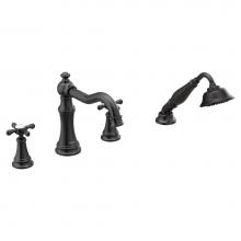Moen TS21102BL - Weymouth 2-Handle Diverter Deck-Mount High-Arc Roman Tub Faucet with Hand Shower in Matte Black (V