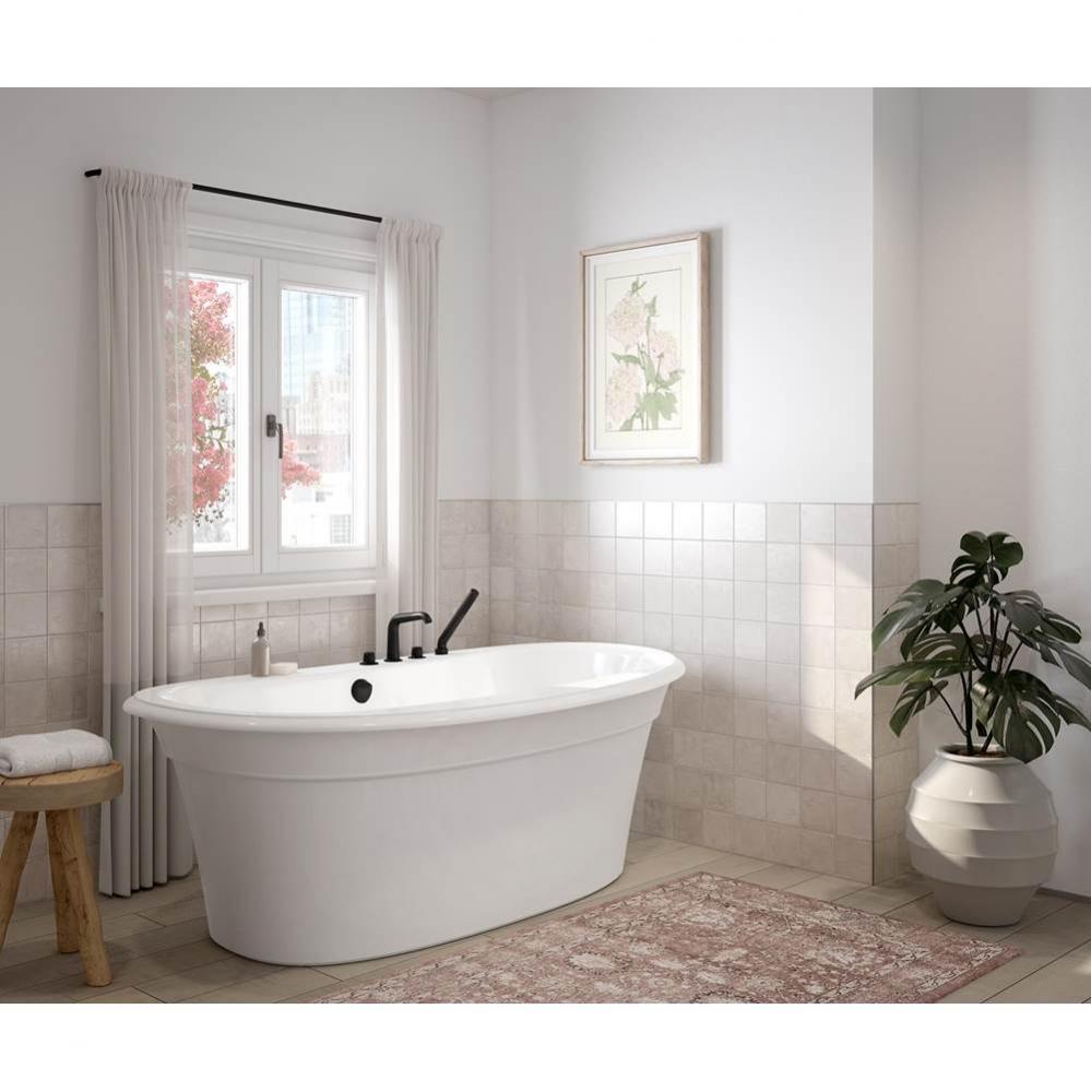 Ella Sleek 66 x 36 Acrylic Freestanding Center Drain Bathtub in White with White Skirt