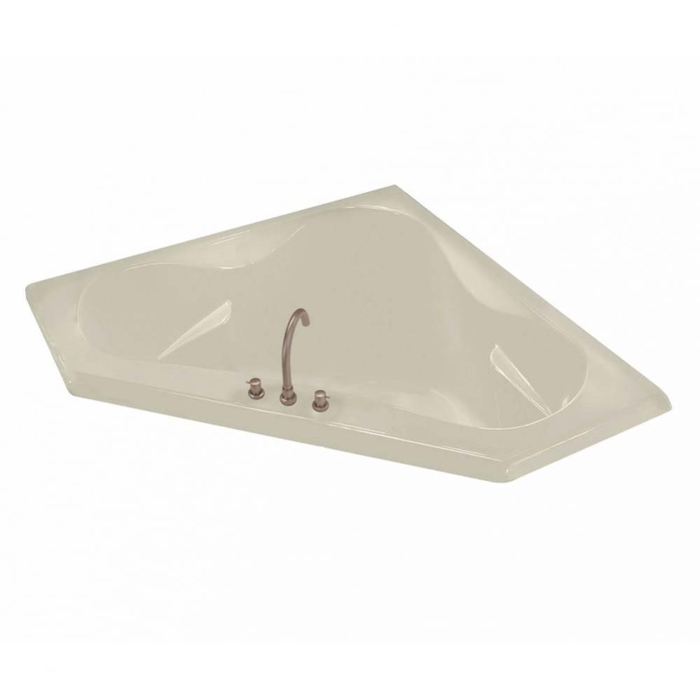 Tryst 59.25 in. x 59.25 in. Corner Bathtub with Whirlpool System Center Drain in Bone