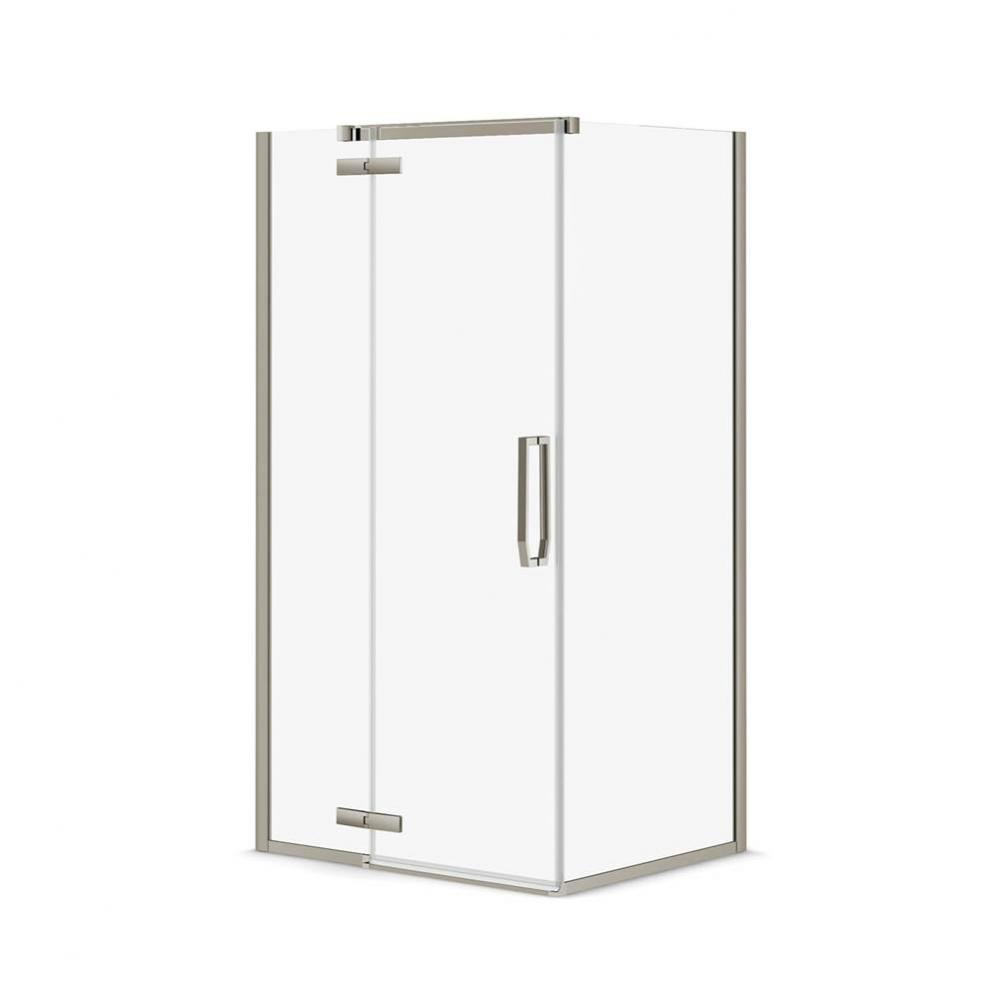 Davana Rectangular 34 in. x 42 in. x 75 in. Pivot Corner Shower Door with Clear Glass in Brushed N