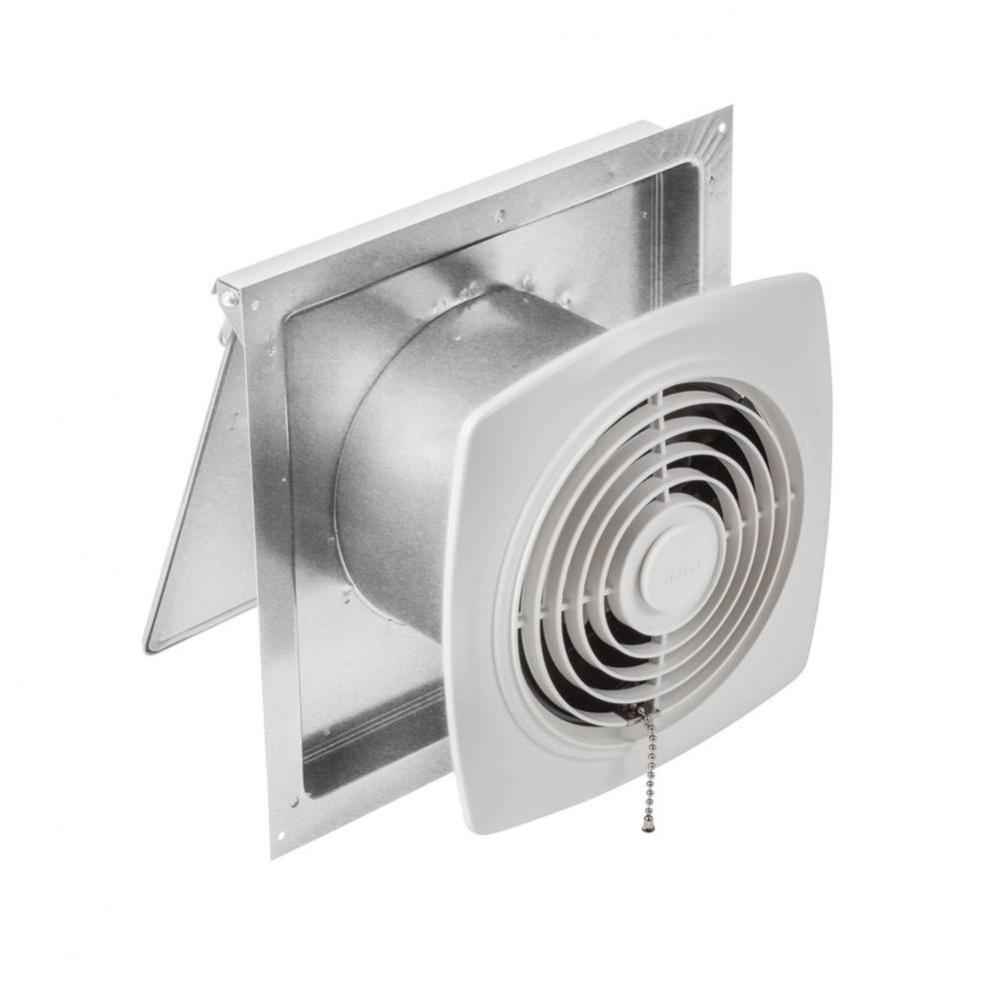 Broan 10&apos;&apos; 430 cfm Chain-Operated Wall Ventilation Fan with White Square Plastic Grille,