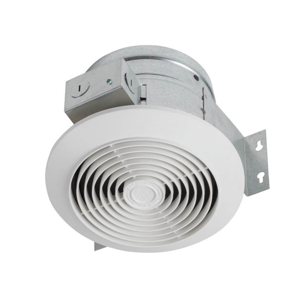 Broan 60 cfm 8&apos;&apos; Vertical Discharge Fan with White Circle Plastic Grille, 4.5 Sones