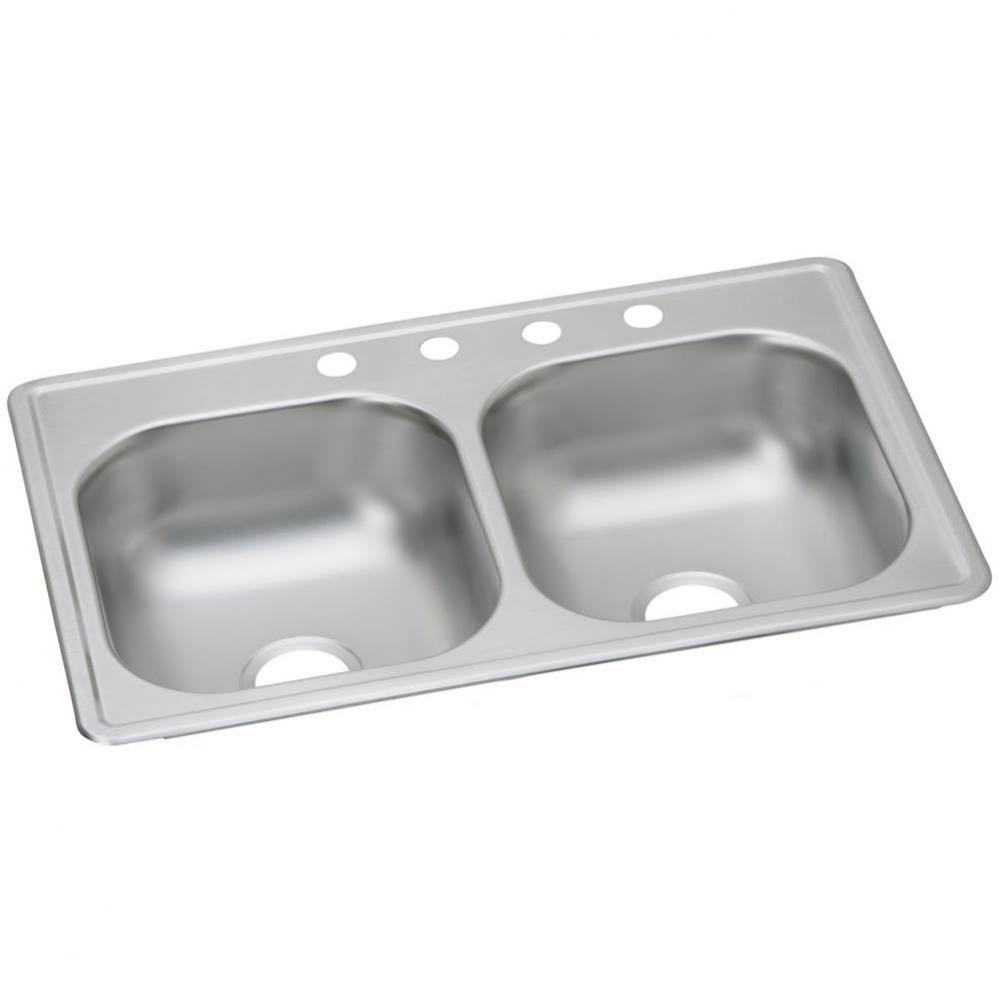 Dayton Stainless Steel 33&apos;&apos; x 19&apos;&apos; x 6-7/16&apos;&apos;, Equal Double Bowl Dro