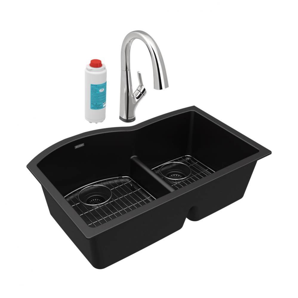 Quartz Classic 33&apos;&apos; x 22&apos;&apos; x 10&apos;&apos;, Offset 60/40 Double Bowl Undermou