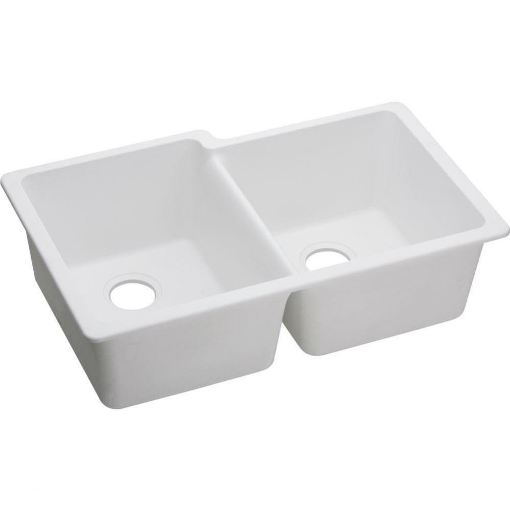 Quartz Classic 33&apos;&apos; x 20-1/2&apos;&apos; x 9-1/2&apos;&apos;, Offset Double Bowl Undermo