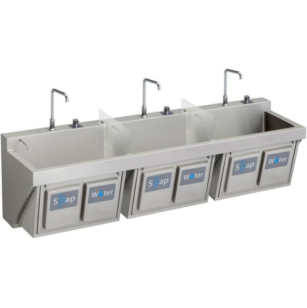 MANUAL TRIPLE STATION SCRUB SINK W/ KNEE ACTIVATED WATER