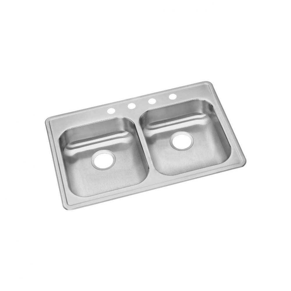 Dayton Stainless Steel 33&apos;&apos; x 22&apos;&apos; x 5-3/8&apos;&apos;, Equal Double Bowl Drop