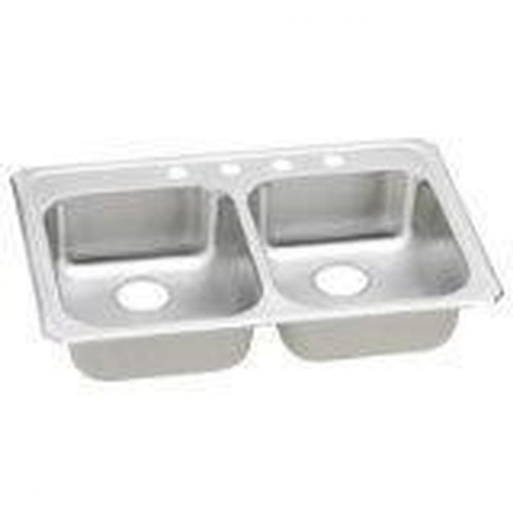 20 Gauge Stainless Steel 33&apos;&apos; x 21.25&apos;&apos; x 5.375&apos;&apos; Double Bowl Drop-i