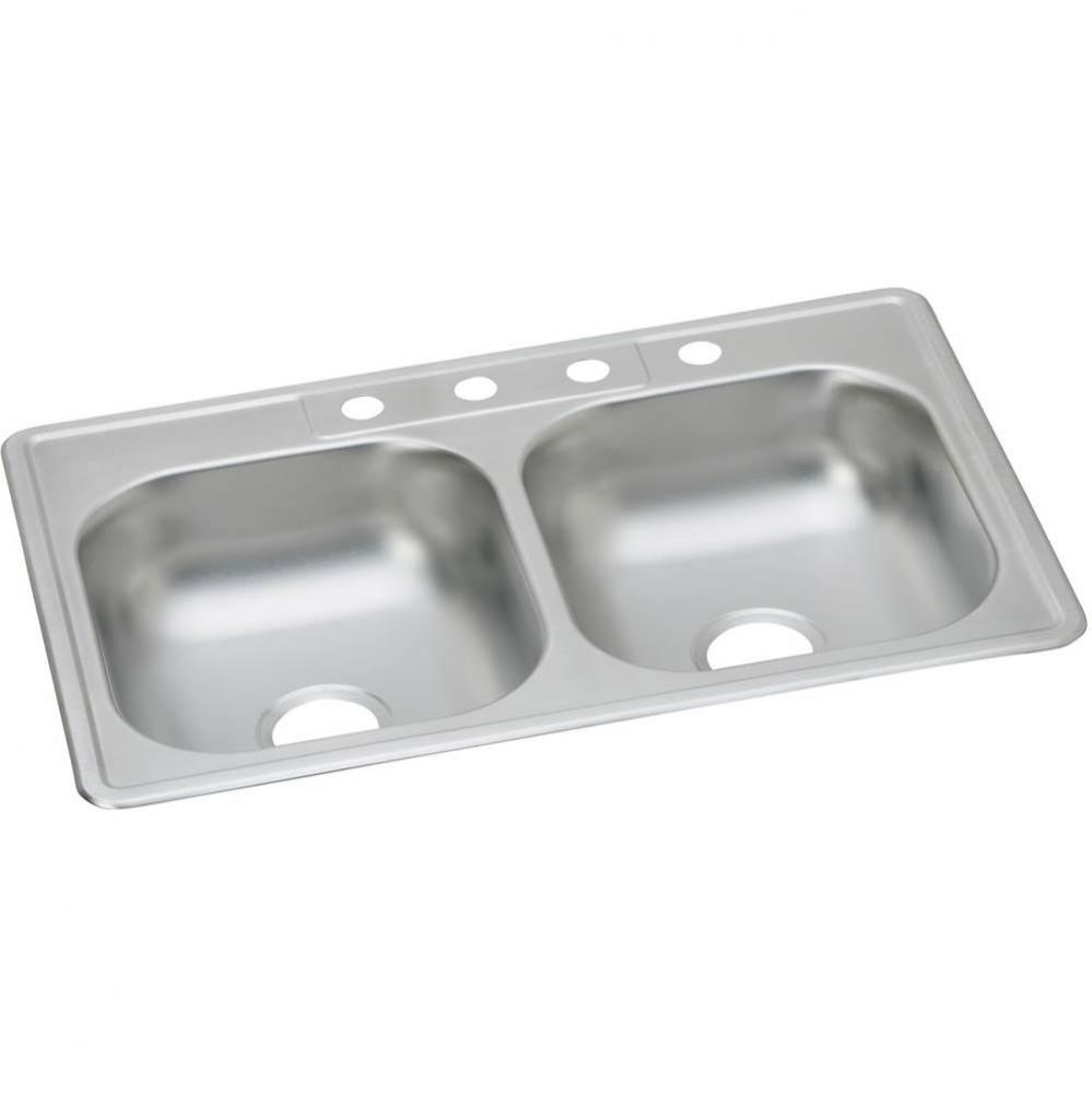 Dayton Stainless Steel 33&apos;&apos; x 22&apos;&apos; x 6-1/16&apos;&apos;, Equal Double Bowl Dro