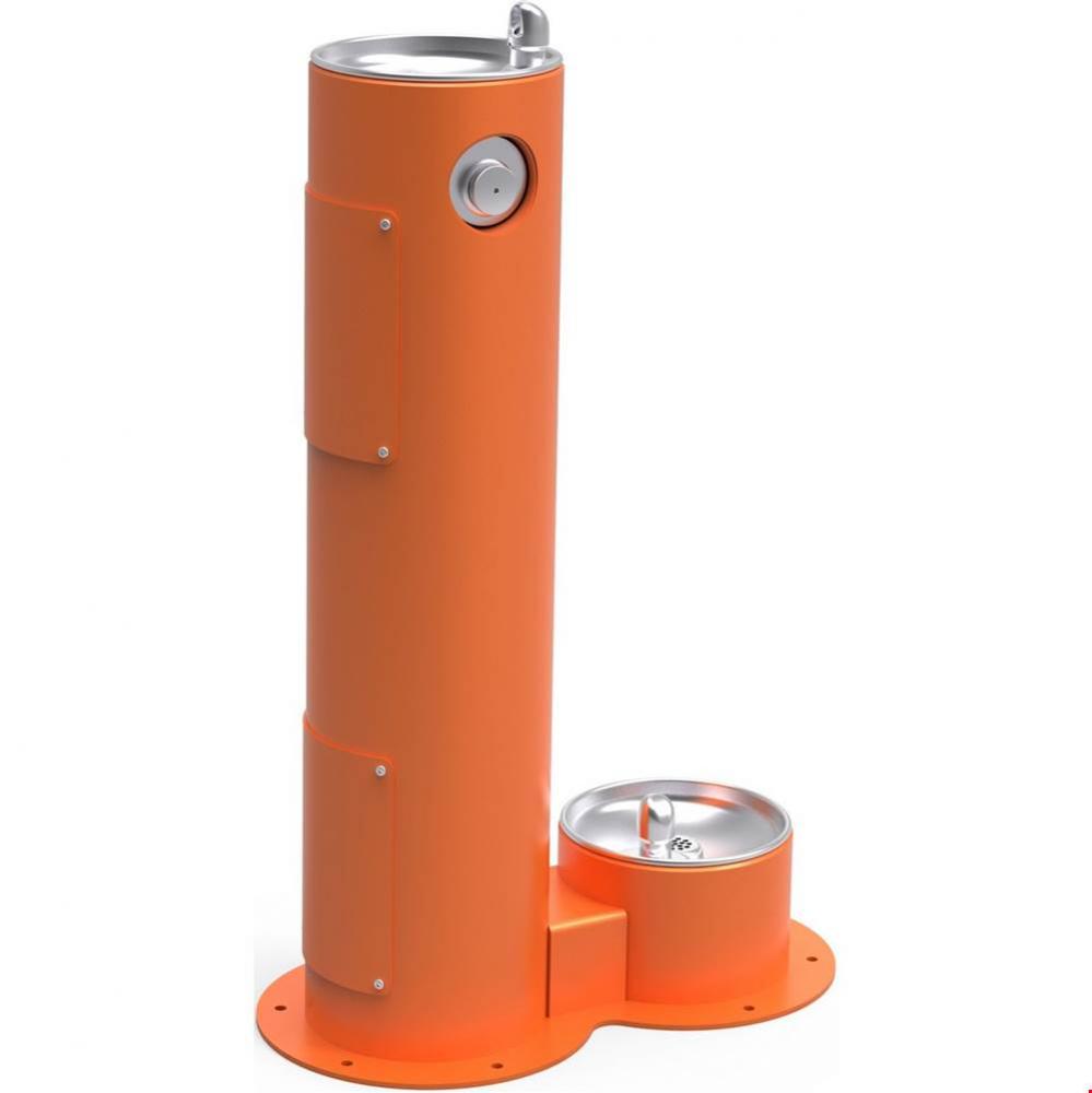 Outdoor Fountain Pedestal with Pet Station Non-Filtered, Non-Refrigerated Orange