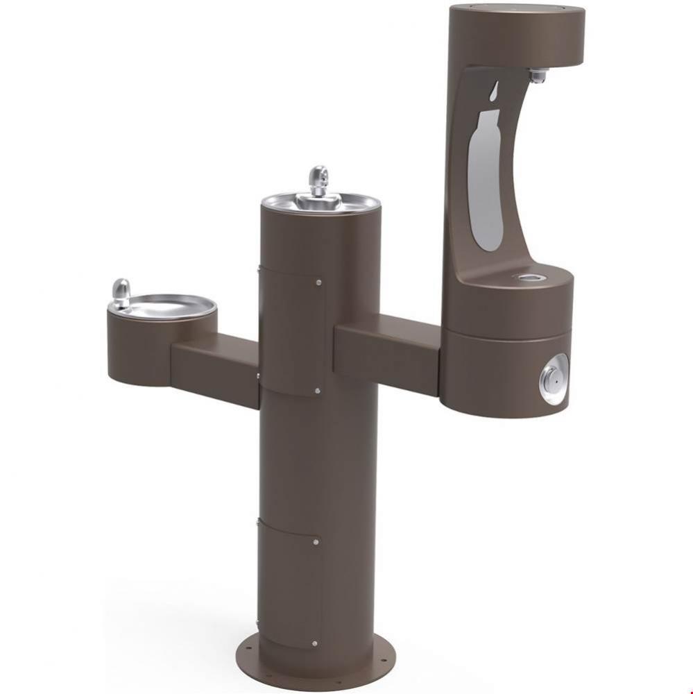 Outdoor ezH2O Middle Bottle Filling Station Tri-Level Pedestal, Non-Filtered Non-Refrigerated Brow