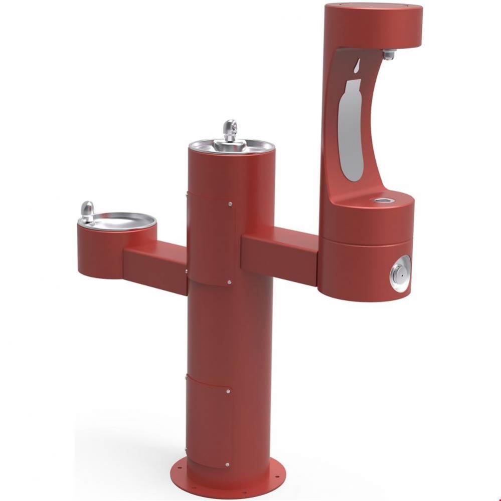 Outdoor ezH2O Middle Bottle Filling Station Tri-Level Pedestal, Non-Filtered Non-Refrigerated Red