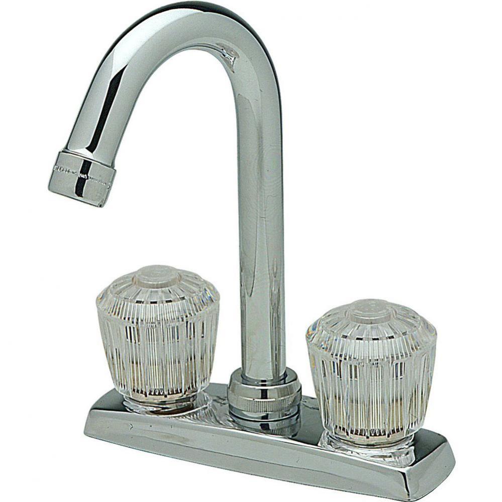 4&apos;&apos; Centerset Deck Mount Faucet with Gooseneck Spout and Clear Crystalac Handles Chrome