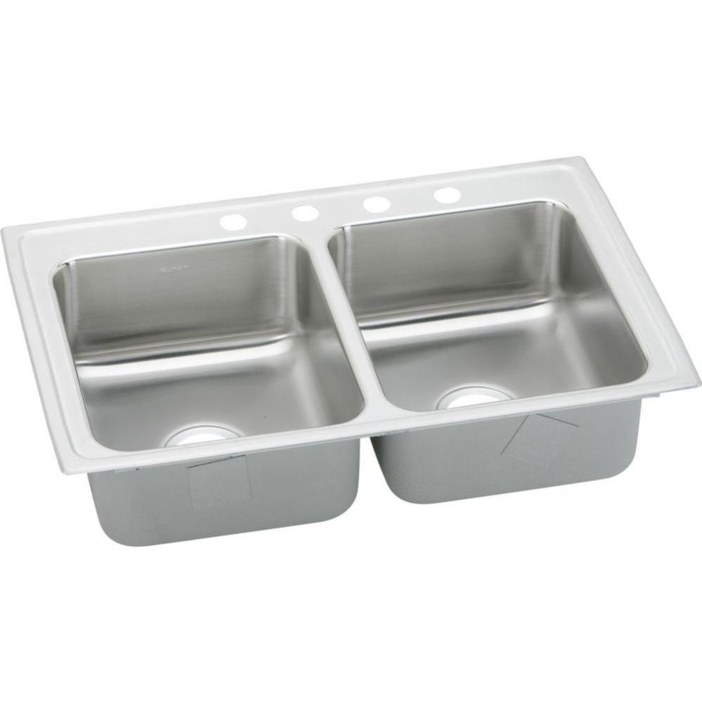 18 Gauge Stainless Steel 33&apos;&apos; x 19.5&apos;&apos; x 7.625&apos;&apos; Double Bowl Top Mou