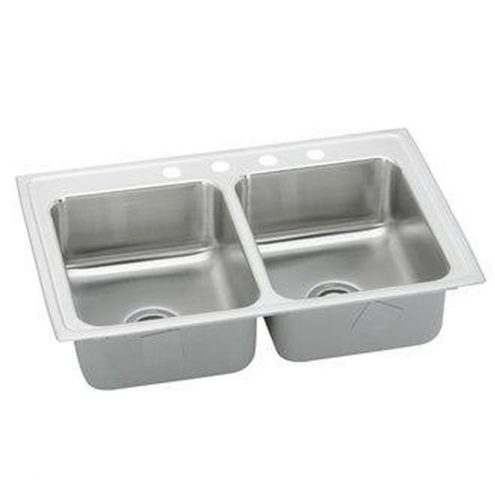 18 Gauge Stainless Steel 33&apos;&apos; x 19.5&apos;&apos; x 7.625&apos;&apos; Double Bowl Top Mou