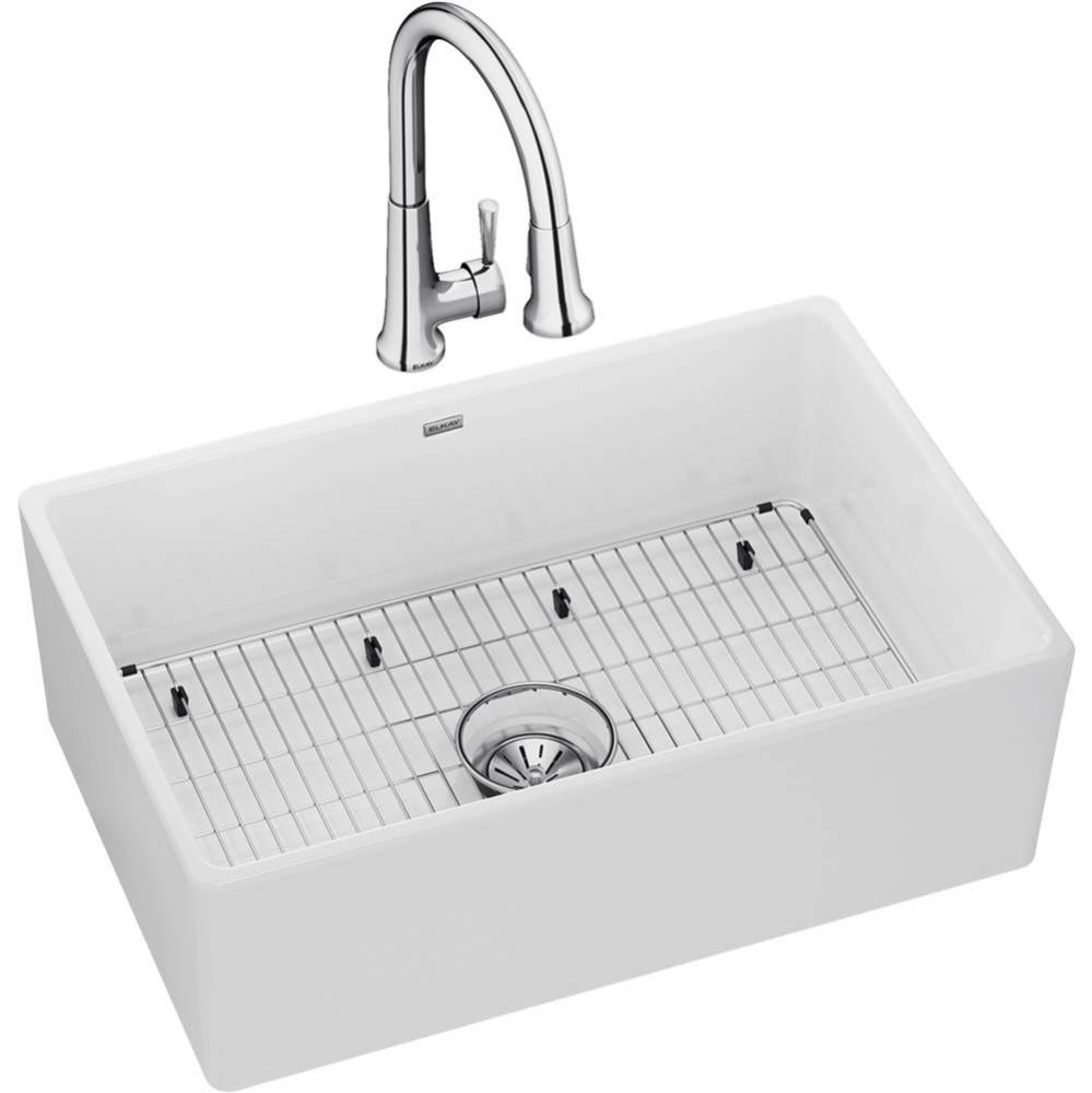 Fireclay 30&apos;&apos; x 19-15/16&apos;&apos; x 9-1/8&apos;&apos;, Single Bowl Farmhouse Sink Kit