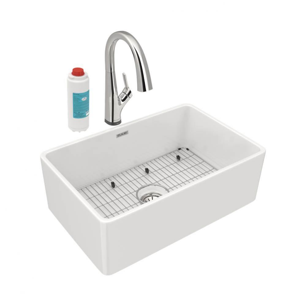 Fireclay 30&apos;&apos; x 19-15/16&apos;&apos; x 9-1/8&apos;&apos;, Single Bowl Farmhouse Sink Kit