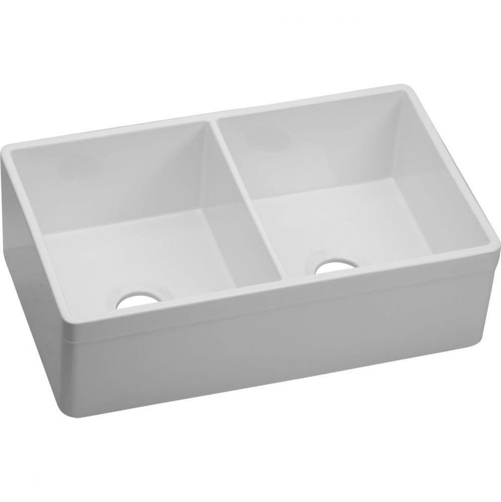 Fireclay 33&apos;&apos; x 19-15/16&apos;&apos; x 9&apos;&apos;, Equal Double Bowl Farmhouse Sink,