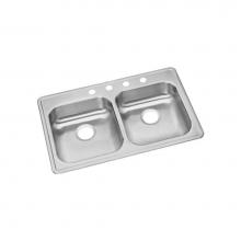 Elkay GE233225 - Dayton Stainless Steel 33'' x 22'' x 5-3/8'', Equal Double Bowl Drop