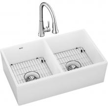 Elkay SWUF32189WHFC - Fireclay 33'' x 19-15/16'' x 9'', Equal Double Bowl Farmhouse Sink K