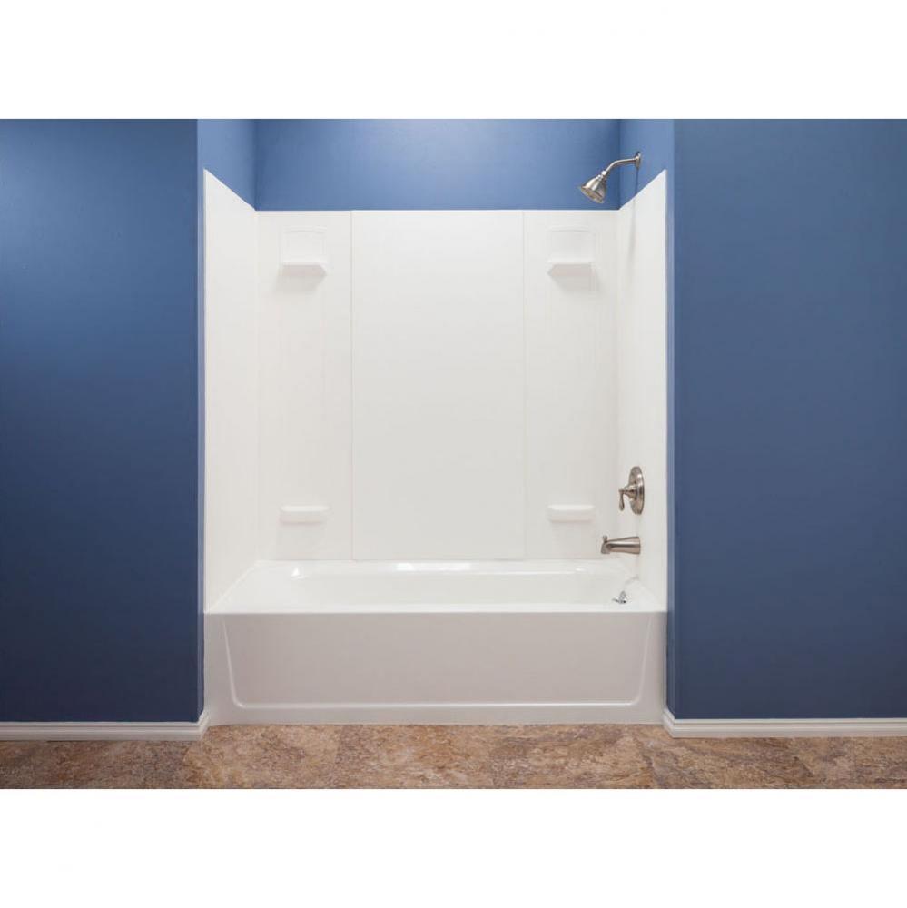 Durawall Bathtub Wall, White, Fiberglass, Fits 30&apos;&apos;x60&apos;&apos; and 32&apos;&apos;x60