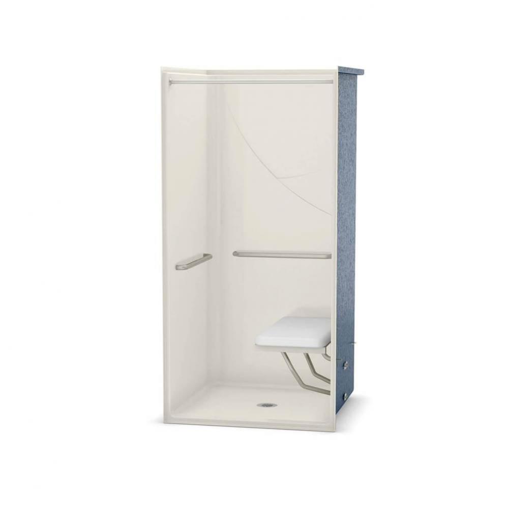 OPS-3636 AcrylX Alcove Center Drain One-Piece Shower in Biscuit - with MASS grab bar and seat