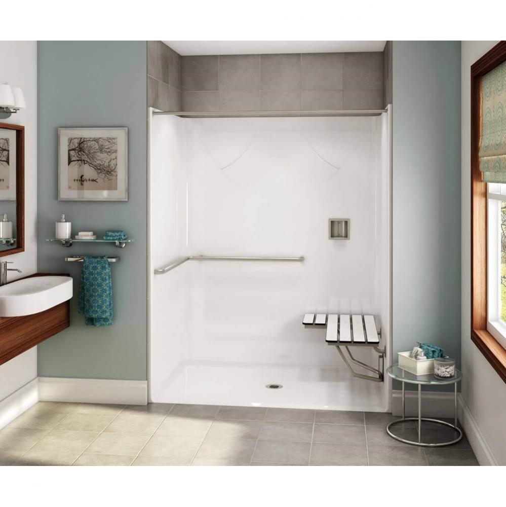 OPS-6036-RS AcrylX Alcove Center Drain One-Piece Shower in White - ADA Grab Bar and Seat