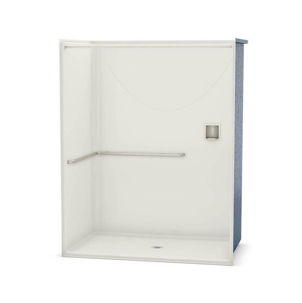 OPS-6036-RS AcrylX Alcove Center Drain One-Piece Shower in Biscuit - ADA L-Bar