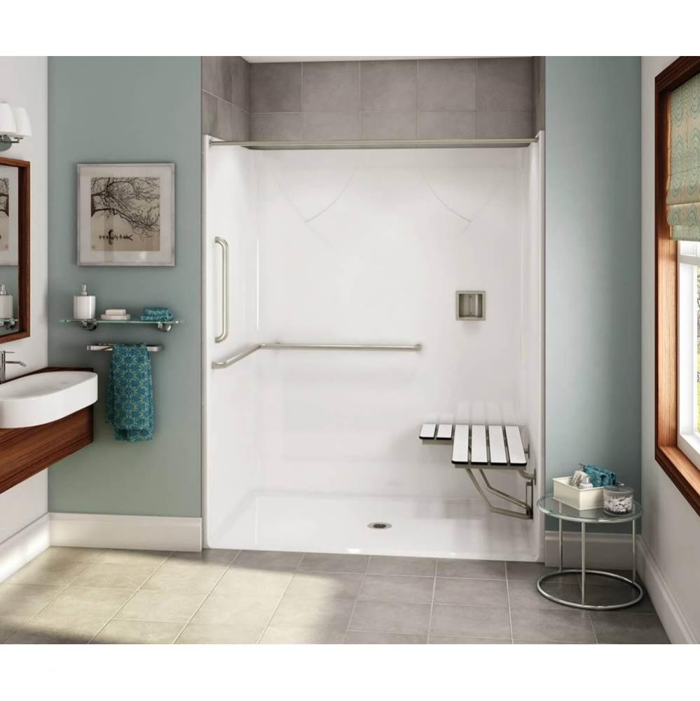 OPS-6036 AcrylX Alcove Center Drain One-Piece Shower in White - ANSI Grab Bar and seat