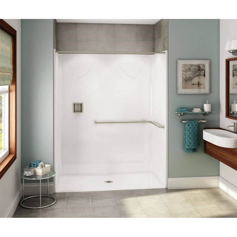 OPS-6030 AcrylX Alcove Center Drain One-Piece Shower in White - ADA L-Bar