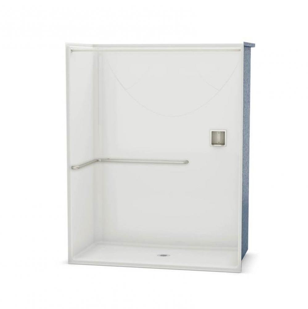 OPS-6030 AcrylX Alcove Center Drain One-Piece Shower in Bone - ADA L-Bar