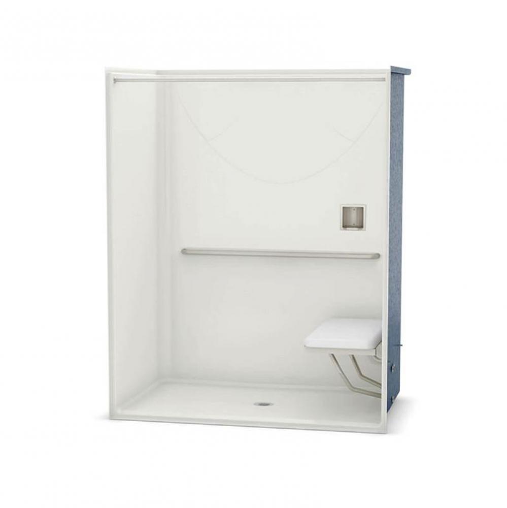 OPS-6036-RS with MASS Grab Bar and Seat 60 in. x 36 in. x 76.625 in. 1-piece Alcove Shower with