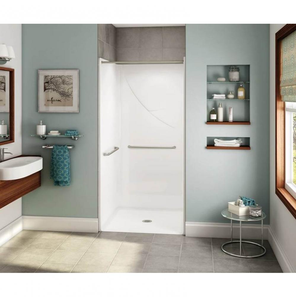 OPS-3636-RS AcrylX Alcove Center Drain One-Piece Shower in Bone - with MASS grab bars