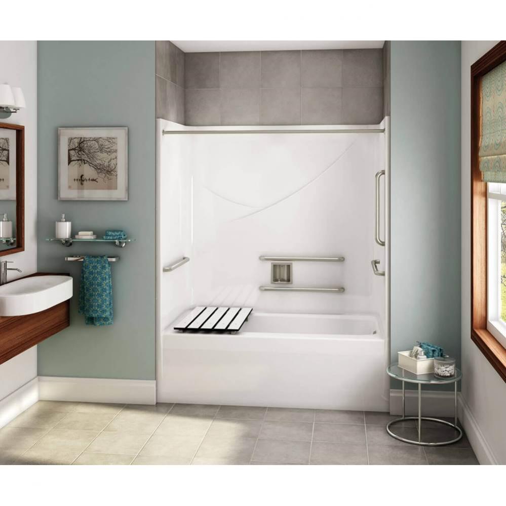 OPTS-6032 AcrylX Alcove Right-Hand Drain One-Piece Tub Shower in White - ANSI Grab Bars and Seat