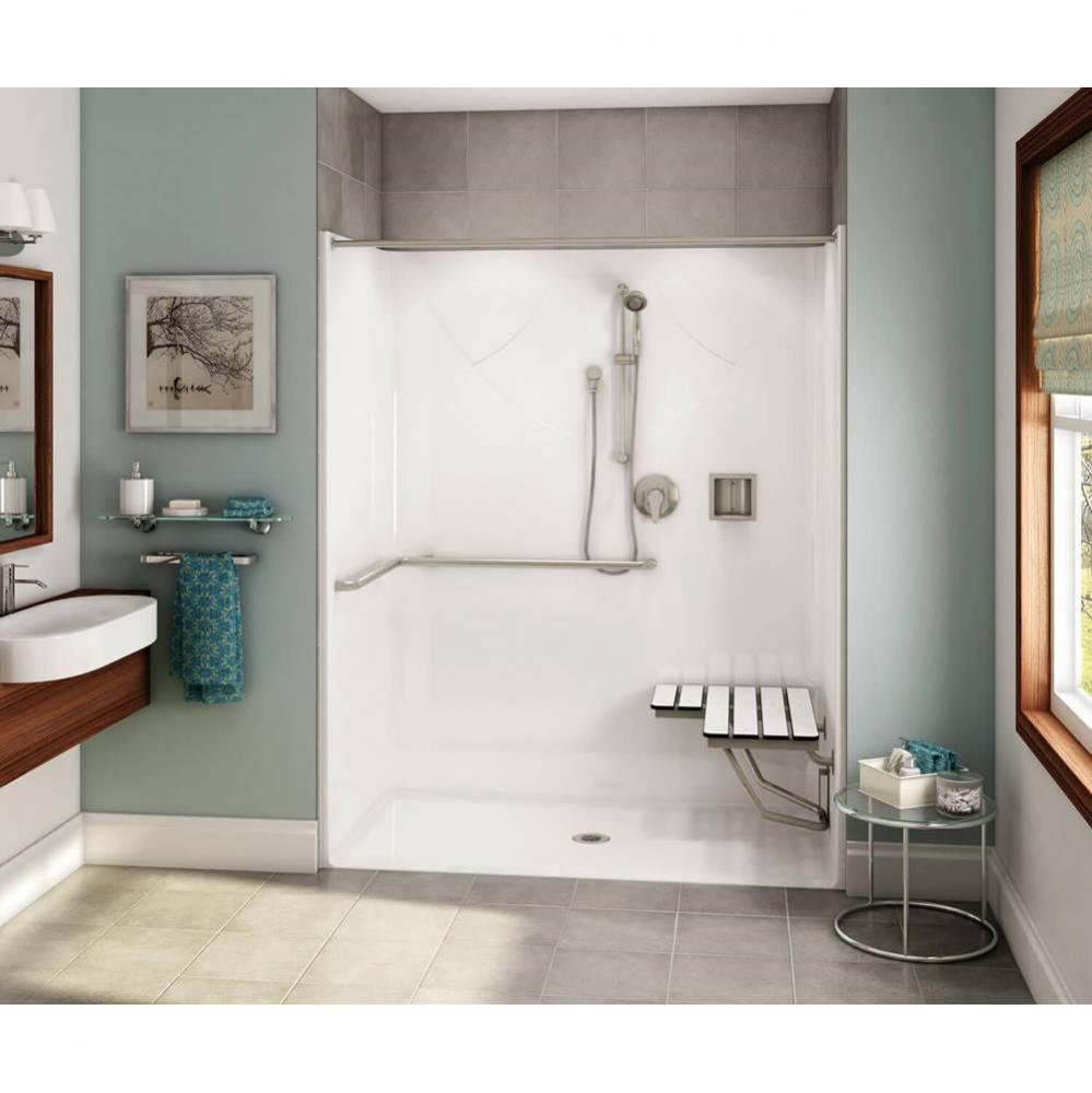 OPS-6030 AcrylX Alcove Center Drain One-Piece Shower in White - ADA Compliant (with Seat)