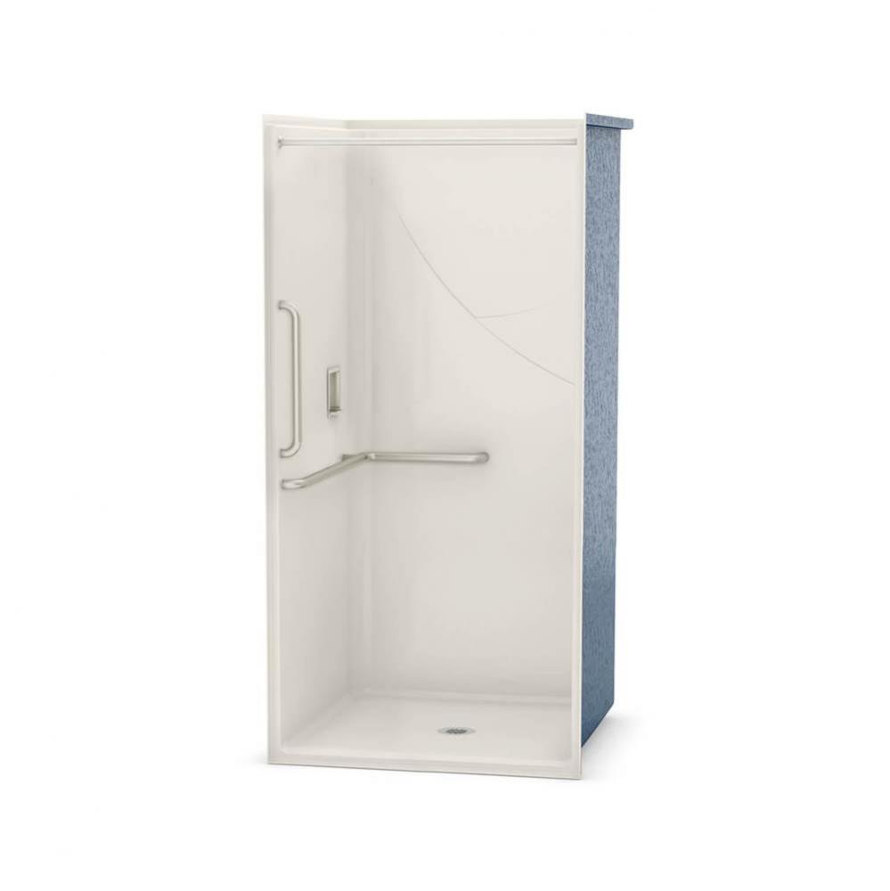 OPS-3636-RS AcrylX Alcove Center Drain One-Piece Shower in Biscuit - L-shaped and Vertical Grab Ba