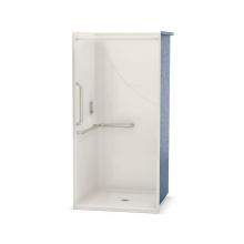 Aker 141323-L-000-007 - OPS-3636-RS AcrylX Alcove Center Drain One-Piece Shower in Biscuit - L-shaped and Vertical Grab Ba