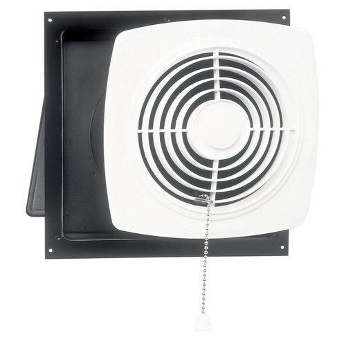 10 in., Chain-Operated Wall Fan, White Square Plastic Grille, 470 CFM.