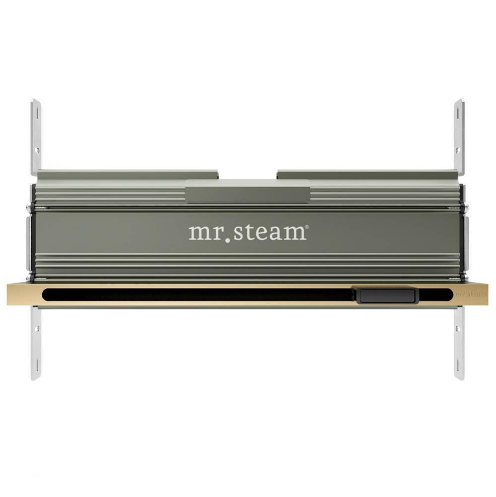 MrSteam Linear Steam Head 16&apos;&apos; with designer finish accessories in Custom Plated/Unfinis